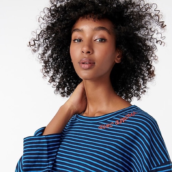 J. Crew Avec Amour Embroidered T-shirt In Stripe - Picture 2 of 6